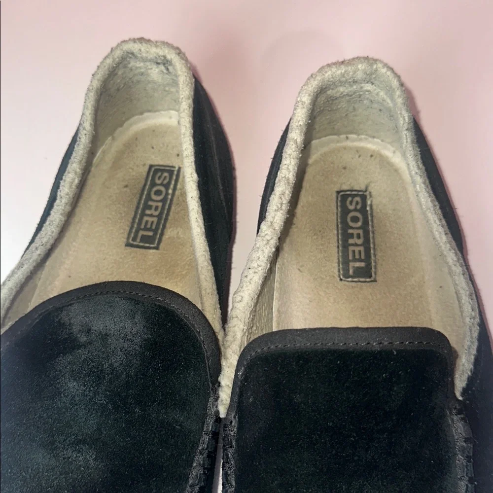 Sorel Men’s Slip-On Shoes Size 10 Black Suede Sherpa Lined Comfort Loafers